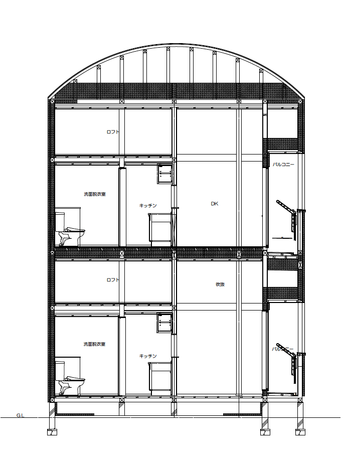東商住建の高性能賃貸、間取りをご紹介します/施工中/断面図/ロフト